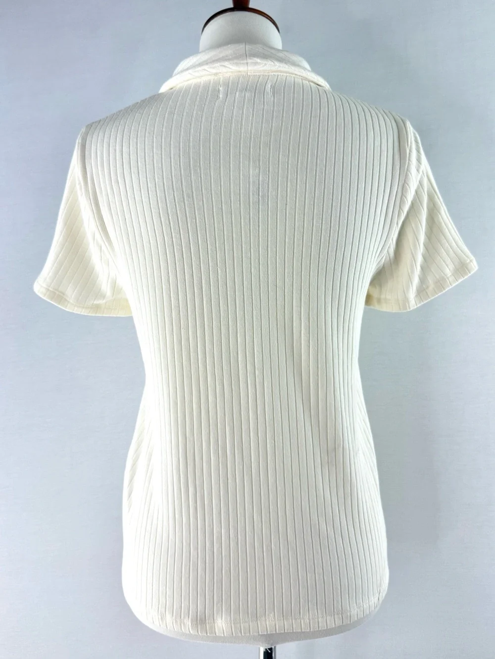 Madewell Cream Ribbed Short-Sleeve Button-Up Polo Top